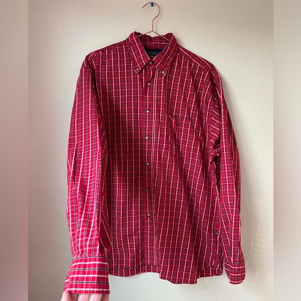 Wrangler Cool River Cotton Red Plaid Button Down Shirt | L | Western Casual Mens